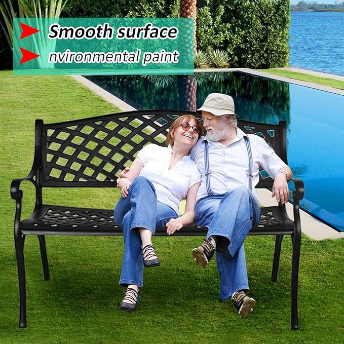 Outdoor Patio Garden Bench All-Weather Cast Aluminum Loveseats Park Yard Furniture Porch Chair Work Entryway Decor - Photo 6