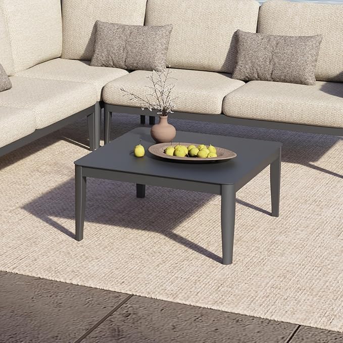 Patio Coffee Table Square Outdoor Coffee Table for Outside All-Weather Aluminum Outdoor Coffee Tables for Balcony Garden Lawn, Grey
