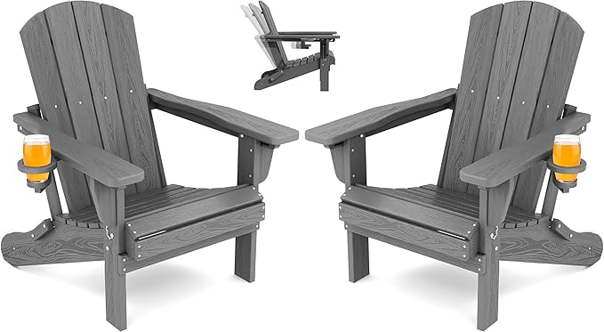 SERWALL Folding Adirondack Chair Set of 2, Adjustable Adirondack Chair with 3 Recline Positions - Photo 1