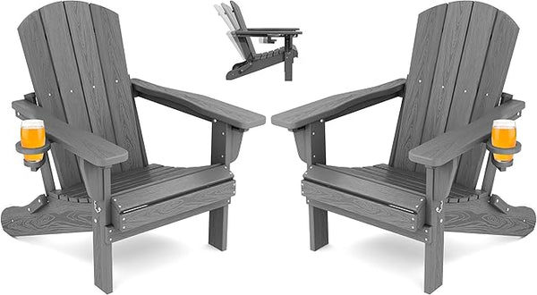 SERWALL Folding Adirondack Chair Set of 2, Adjustable Adirondack Chair with 3 Recline Positions - Photo 1