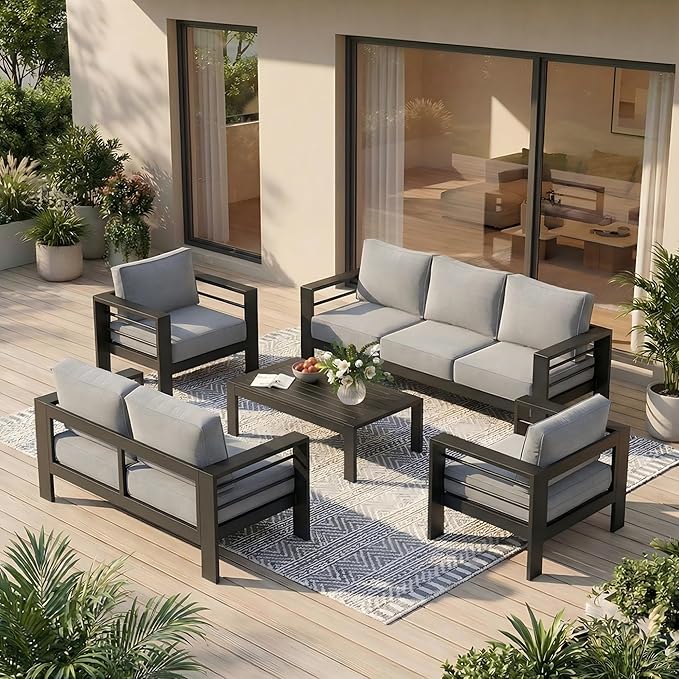 Solaste Aluminum Outdoor Patio Furniture Set, 7 Seats Patio Sectional Sofa with 5" Thick Cushion - Photo 9