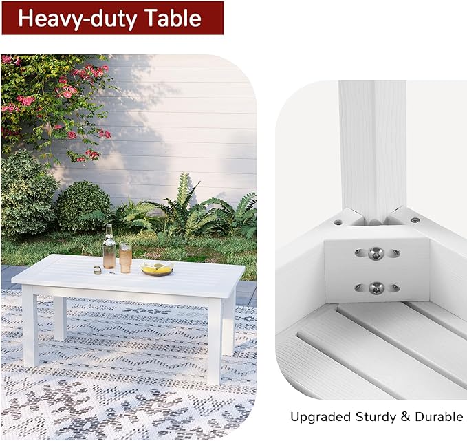 Stoog Patio Coffee Table, All-Weather Poly Lumber Outdoor Side Table, Rectangle End Table for Backyard, Porch, Garden - Photo 6