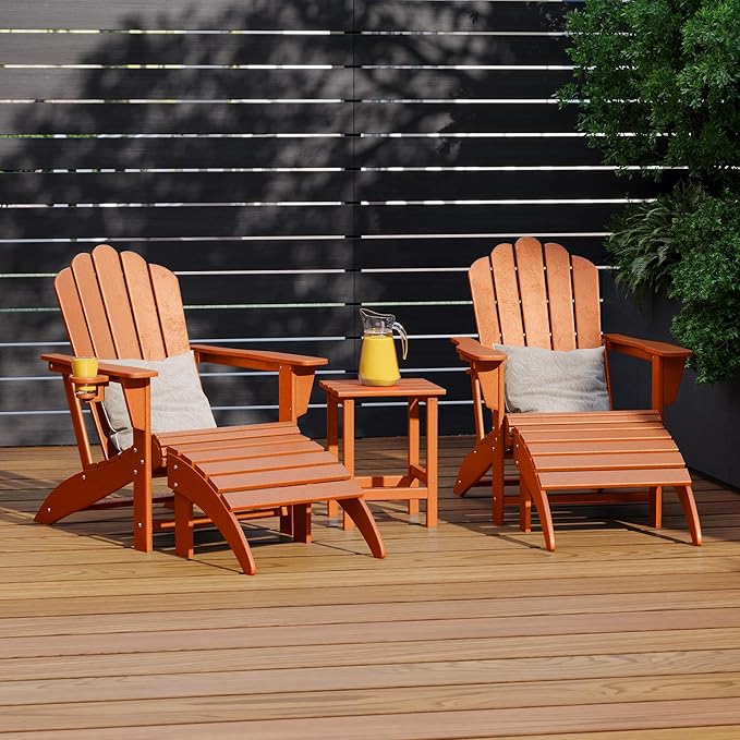 Costaelm Adirondack Chair Footrest Foldable Ottoman, Folding Ottoman Outdoor Foot Rest for Patio Waterproof, Adirondack Ottoman Outdoor, Orange