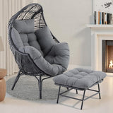 IRONCK Wicker Outdoor Egg Chair with Ottoman, Patio Lounge Chair with Footrest, Thickened Padded Cushion and Headrest - Photo 7