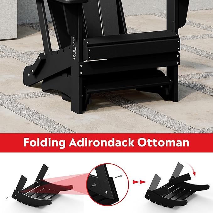 Costaelm Adirondack Chair Footrest Foldable Ottoman, Folding Ottoman Outdoor Foot Rest for Patio Waterproof, Adirondack Ottoman Outdoor, Black