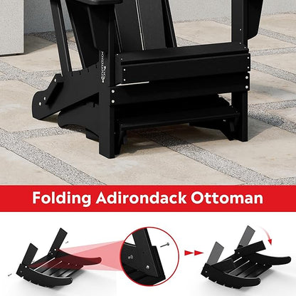 Costaelm Adirondack Chair Footrest Foldable Ottoman, Folding Ottoman Outdoor Foot Rest for Patio Waterproof, Adirondack Ottoman Outdoor, Black