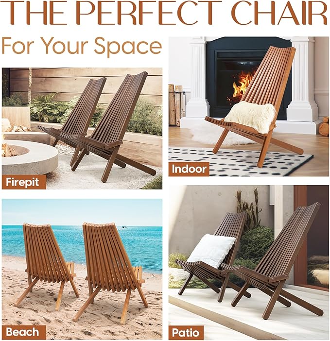 Elina Tamarack Folding Wooden Chair Set of 2, Natural Color