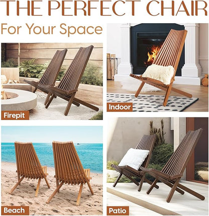 Elina Tamarack Folding Wooden Chair Set of 2, Natural Color
