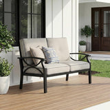 RoyalCraft Patio Loveseat, All-Weather Outdoor 2 Seats Sofa Couch, Black Metal Furniture with Gray Cushions - Photo 6