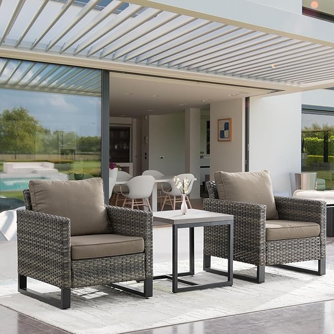 Rilyson Wicker Outdoor Patio Chairs Set - 3 Piece Rattan Patio Furniture Bistro Chairs Set with Waterproof Wicker - Photo 7