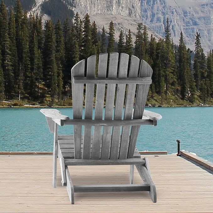 Set of 2 Cedar Wood Adirondack Chairs – Folding Outdoor Lounge Patio Chairs for Garden, Lawn & Backyard