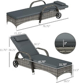 Outsunny Wicker Outdoor Chaise Lounge, 5-Level Adjustable Backrest PE Rattan Pool Lounge Chair with Wheels - Photo 3