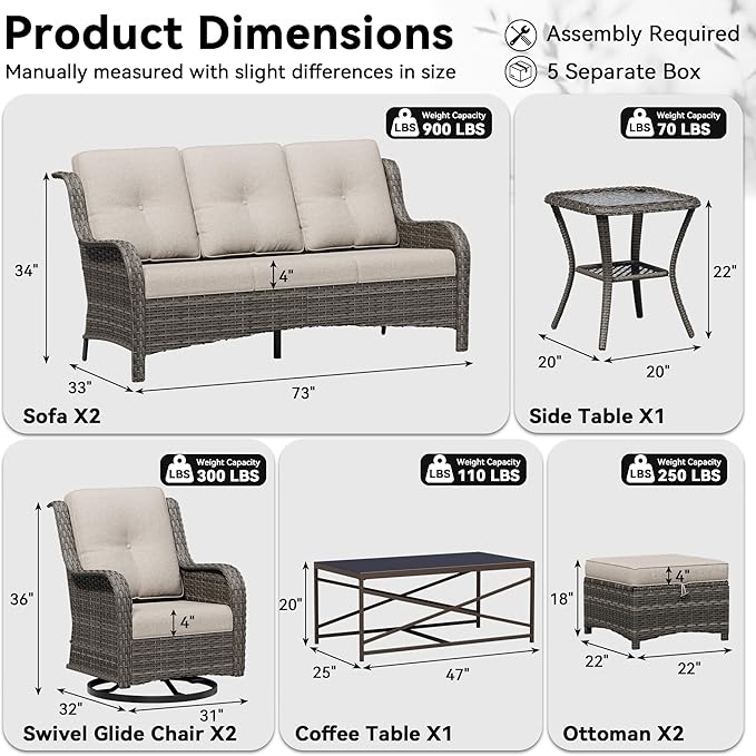 8 Piece Outdoor Wicker Patio Furniture Set, Outdoor Swivel Rocker Patio Chairs Set with Thickened Olefin Cushions, High Back and Deep Seating, Hand-Woven PE Rattan for Porch, Deck