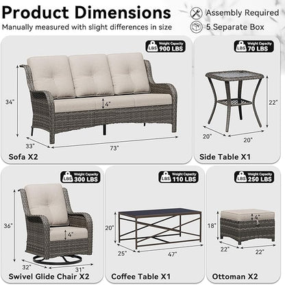 8 Piece Outdoor Wicker Patio Furniture Set, Outdoor Swivel Rocker Patio Chairs Set with Thickened Olefin Cushions, High Back and Deep Seating, Hand-Woven PE Rattan for Porch, Deck