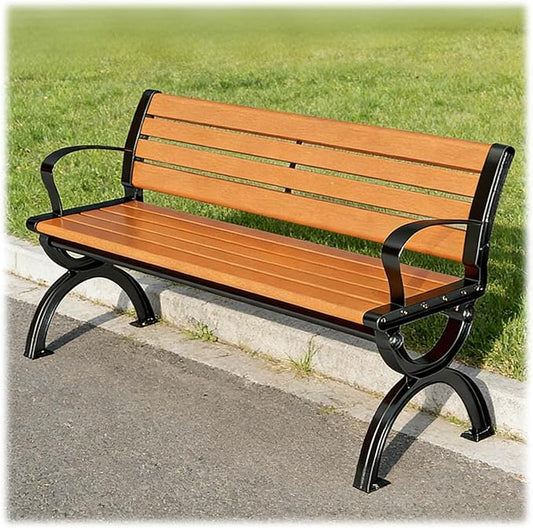 Outdoor Bench, 47" 59" 71" Metal Solid Wood Garden Bench for Outdoor, Weatherproof Park Benches with Backrest and Armrests, Patio Benches for Yard, Front Porch(Oranges,180cm/70.9")