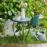 VONLUCE Mosaic Side Table and Plant Stand, 21" Round End Table with 14" Ceramic Tile Top, Indoor & Outdoor Accent Table - Photo 2