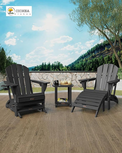 Ciokea Adirondack Outdoor Side Table, 2-Tier Sturdy Patio End Table Weather Resistant, Morden Side Table for Patio, Pool, Porch, Black