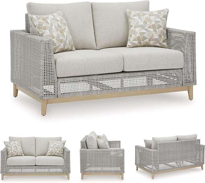 Signature Design by Ashley Seton Creek Cottage Nuvella Weather Resistant Fabric Outdoor Loveseat with Cushion and 2 - Photo 7