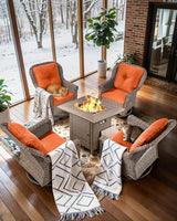 Outdoor Patio Swivel Gliders with Fire Pit Table 5 Piece Set - High Back Brown Wicker Rattan Rocking Chair with Thick - Photo 2