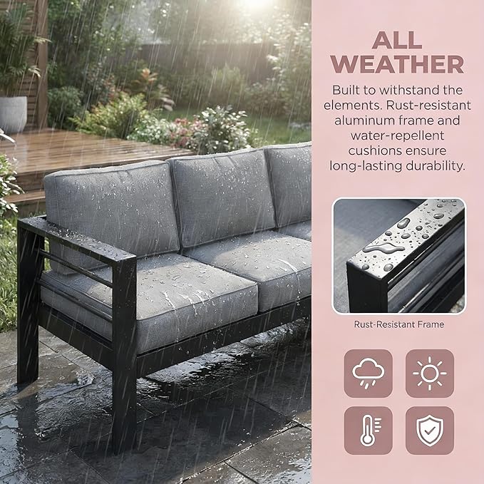 Kiss the Water Outdoor Couch Aluminum Patio Furniture Sofa - Photo 6