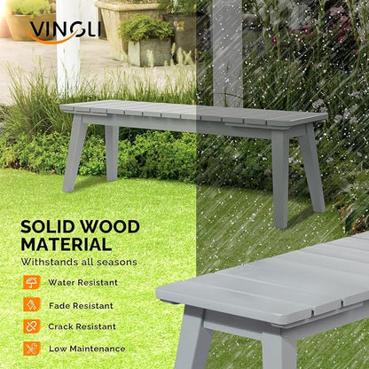 VINGLI Outdoor Wooden Bench, 45” 2-Person Backless Dining Bench, Weatherproof Outdoor Patio Bench for Porch Entryway Garden (2, Gray)