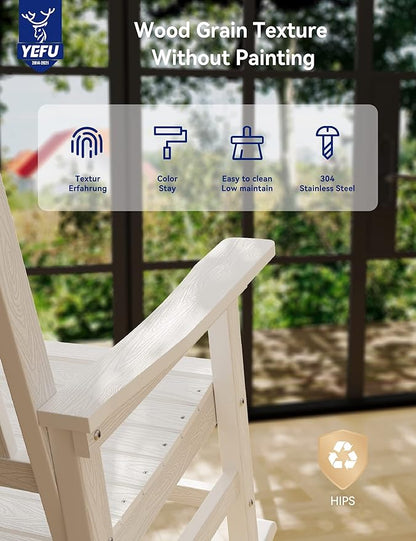 YEFU Outdoor Rocking Chair Porch: Outdoor Patio Rocking Chairs-Oversized Rocker Chair-All Weather Poly Rocker Lawn Chairs for Adult-Seat Area 22"x21"-Backrest Height 31"-380lbs Weight Capacity-White