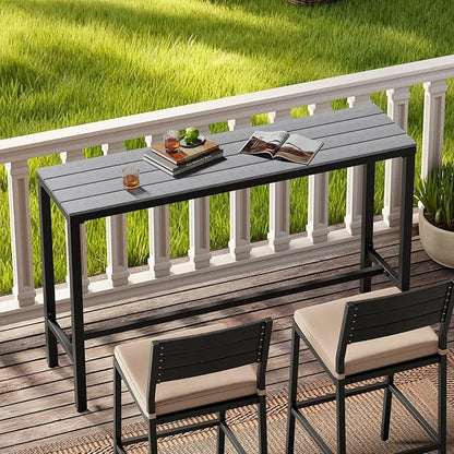 Crestlive Products Outdoor Bar Table, 55'' Rectangle Patio Counter Height Table High Pub Table with Waterproof Top and Sturdy Metal Frame for Balcony, Bistro, Garden, Backyard, Hot Tub (Gray)