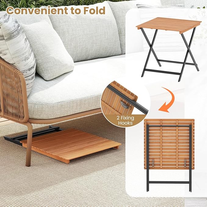 Tangkula 28-Inch Acacia Wood Patio Dining Table, Square Foldable Outdoor Table with Slatted Tabletop, Portable Outside Bistro Dining Table for Backyard, Porch, Balcony