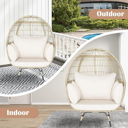 Giantex Oversized Wicker Egg Chair, Outdoor & Indoor Hammock Chair with Thick Cushions, 2-Person PE Rattan Lounge Chair Swing Chair for Patio, Backyard,Porch, 450 LBS Weight Capacity (Light Brown)