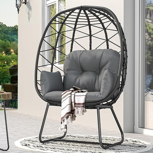 YITAHOME Egg Chair with Stand Outdoor Indoor Egg Lounge Chair with Cushion Wicker Chair PE Rattan Chair Included for Patio, Garden, Backyard, Porch, Gray