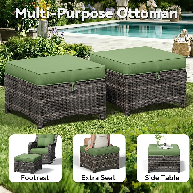 4 Piece Outdoor Wicker Patio Furniture Set, Outdoor Swivel Rocker Patio Chairs Set with Thickened Olefin Cushions - Photo 8