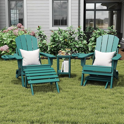Adirondack Ottoman Set of 4, Folding Adirondack Ottoman for Adirondack Chair, HDPE All Weather Outdoor Footstool for Patio, Backyard, Porch, Garden, Lake Blue