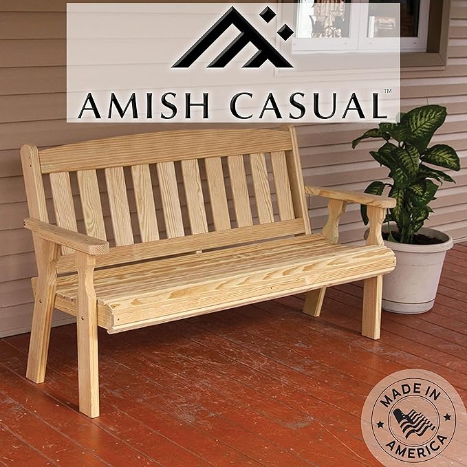 Amish Casual Outdoor Heavy Duty 800 LB Mission Pressure Treated Garden Bench(4 Foot, Unfinished)