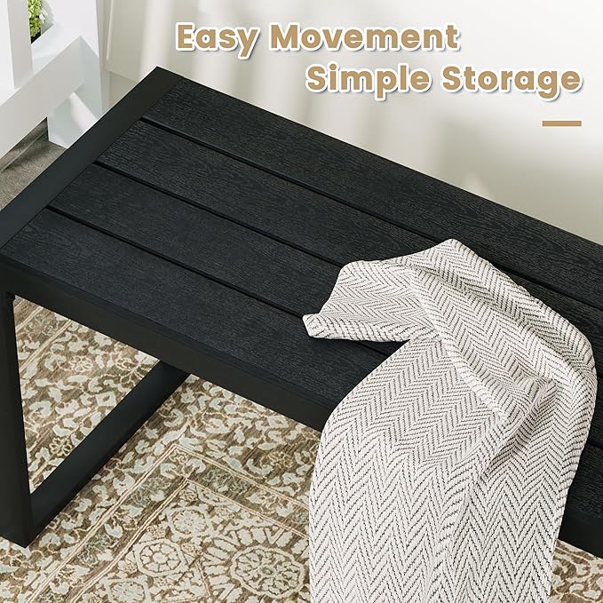 VICLLAX 3-Person Outdoor Bench, 2 Pieces 53" Long Garden Bench Backless Porch Patio Bench Metal Park Bench, Black