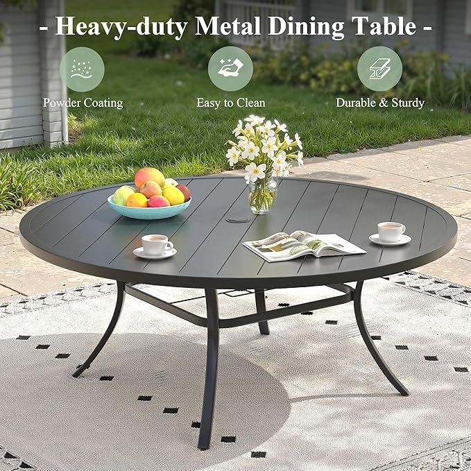 Outdoor Dining Table for 8, 63" Round Outdoor Table with Adjustable Umbrella Hole - Photo 7
