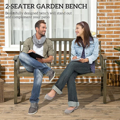 46" Outdoor Garden Bench, Metal Bench, Wood Look Slatted Frame Furniture for Patio, Park, Porch, Lawn, Yard, Deck, Black