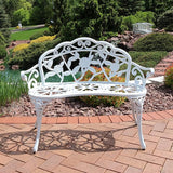 Sunnydaze 2-Person Classic Rose Cast Aluminum White Outdoor Garden Bench - Photo 2