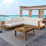 Acacia Wood 4pc Outdoor Sectional Sofa Set with Cushions and Slatted Design - Modern Patio - Photo 4