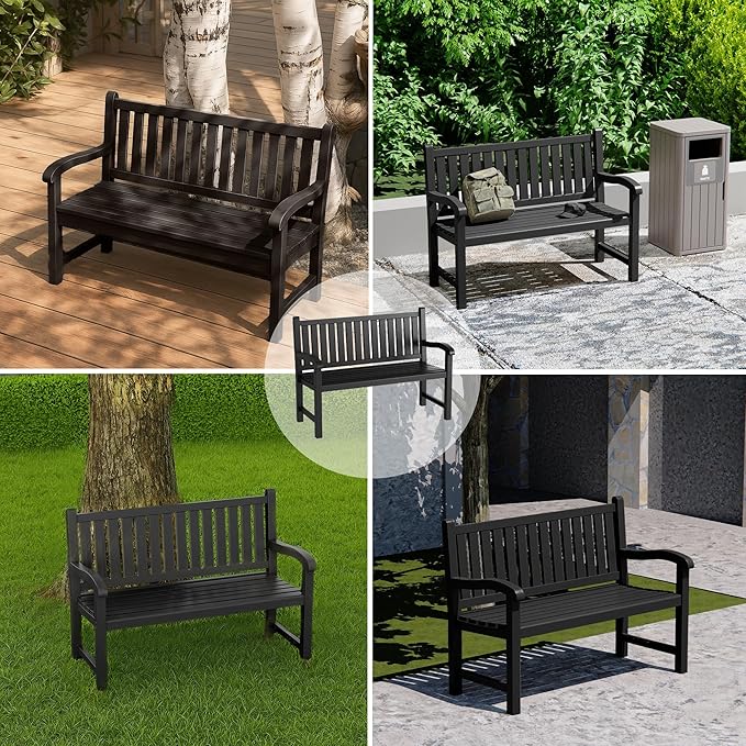 Garden Bench – Resin Classic Outdoor Bench, All-Weather Front Porch Bench for Patio, Yard & Garden