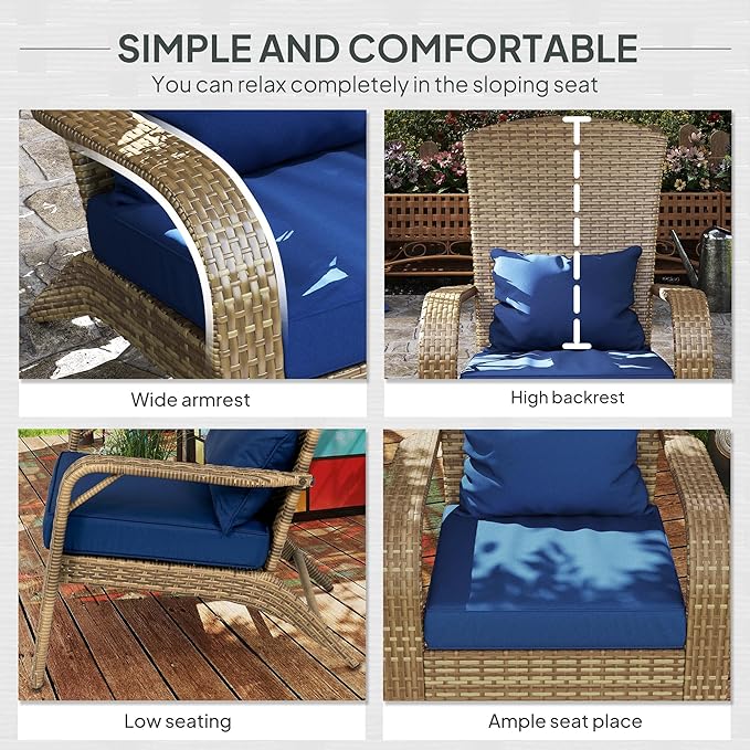 Outsunny Patio Wicker Adirondack Chair, Outdoor All-Weather Rattan Fire Pit Chair with Soft Cushions - Photo 5