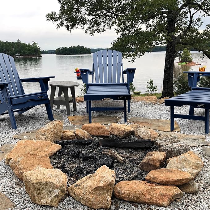 FUNBERRY Adjustable Folding Adirondack Chair with Retractable Ottoman, All Weather Fire Pit Chairs with Cup Holder
