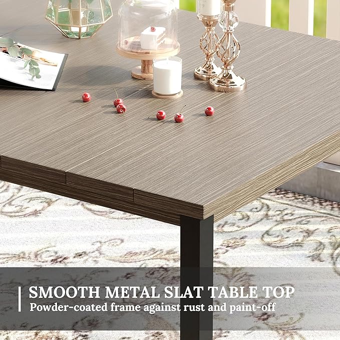 VICLLAX 63" Rectangle Outdoor Dining Table for 6, Patio Table with Umbrella Hole, All Weather Metal Patio Tables, Light Gray Tabletop