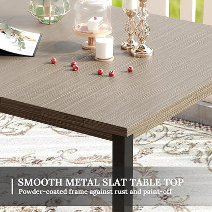 VICLLAX 63" Rectangle Outdoor Dining Table for 6, Patio Table with Umbrella Hole, All Weather Metal Patio Tables, Light Gray Tabletop