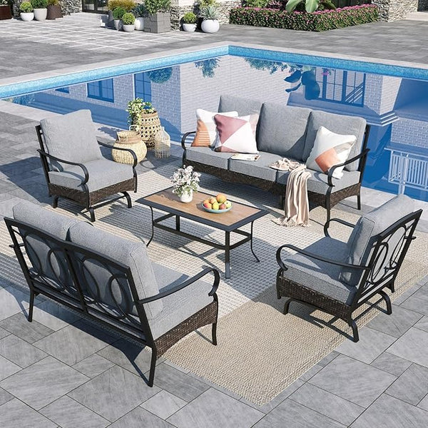 Sophia & William Patio Furniture Set, 5 Piece Metal Outdoor Conversation Set with 3-Seater Outdoor Couch, 2 Sofa Chairs - Photo 1