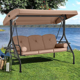 HOMREST 3 Seat Outdoor Porch Swing with Adjustable Canopy, Convertible Patio Swing Bed with Stand - Photo 9