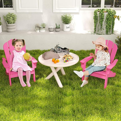 Costzon Adirondack Chair Set of 2, All-Weather HDPE Patio Chair with Armrests, Fire Pit Chair for Ages 3-8, Outdoor Patio Lounge Chair for Garden, Lawn, Backyard (Pink)