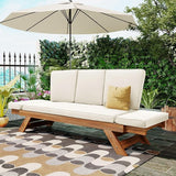 Merax Patio Sofa, Outdoor Adjustable Wooden Daybed, Chaise Lounge with Cushions, Natural+Beige - Photo 3