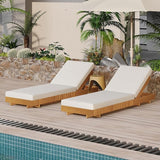 Merax 2-Piece Acacia Wood Chaise Lounge Set w/ 6-Position Adjustable Backrest & Cushion - Outdoor Patio Poolside - Photo 4