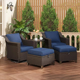 5 Pieces Patio Conversation Furniture Set - Swivel Chairs with Ottomans Set of 2, 1 Side Table - Photo 8