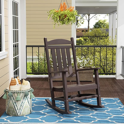 WO Home Furniture Patio Rocking Chair Farmhouse Outdoor HDPE UV Weather Resistant (Dark Brown)